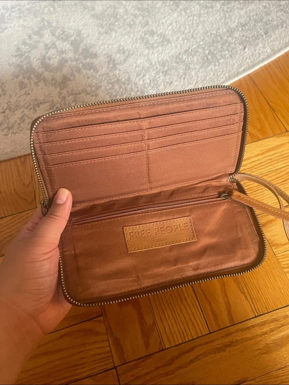 Free People Brown Leather Zip Wristlet Wallet